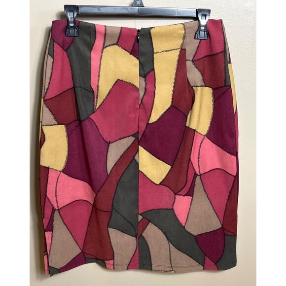 90s Forever 21 Skirt Pencil Patchwork Vtg Rayon USA Boho Unique Autumn Womens M - Picture 2 of 8